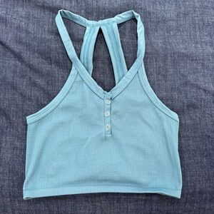 Fp Movement by Free people Blue Ribbed Halter Crop Top size L NEW